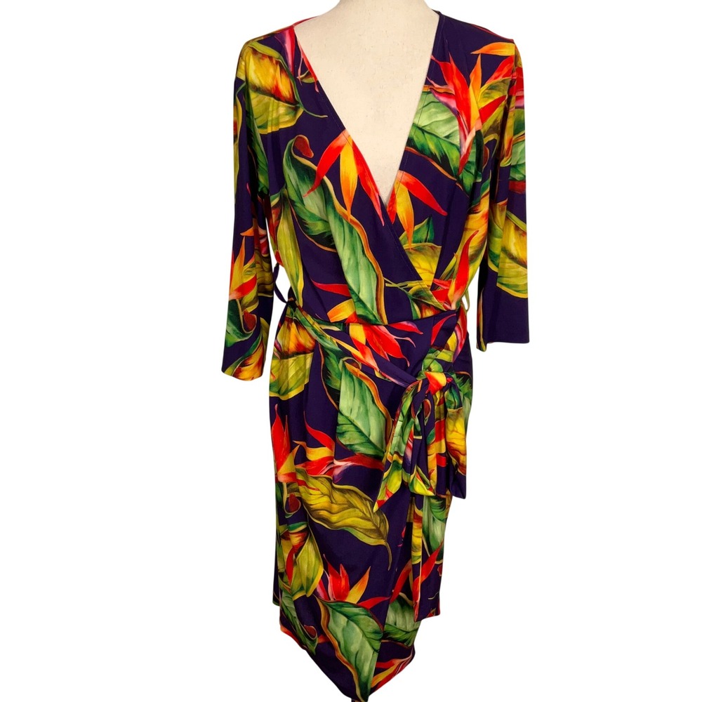Alessandro Legora Wrap Dress Womens Large Purple Tropical Bird of Paradise Italy